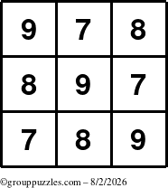 The grouppuzzles.com Answer grid for the TicTac-789 puzzle for Sunday August 2, 2026