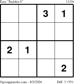 The grouppuzzles.com Easy Sudoku-4 puzzle for Sunday August 2, 2026