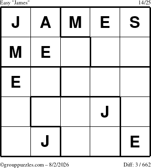 The grouppuzzles.com Easy James puzzle for Sunday August 2, 2026