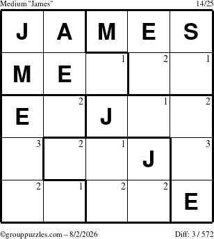 The grouppuzzles.com Medium James puzzle for Sunday August 2, 2026 with the first 3 steps marked