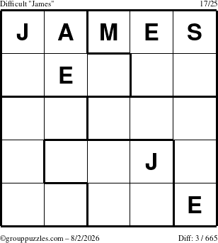 The grouppuzzles.com Difficult James puzzle for Sunday August 2, 2026