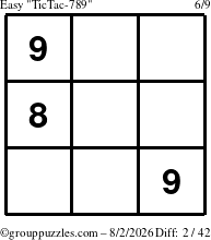 The grouppuzzles.com Easy TicTac-789 puzzle for Sunday August 2, 2026