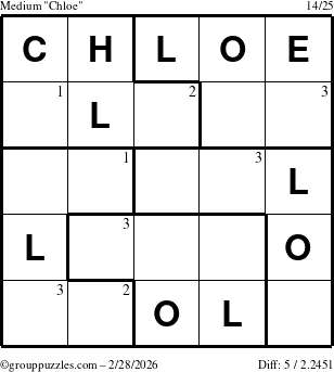 The grouppuzzles.com Medium Chloe puzzle for Saturday February 28, 2026 with the first 3 steps marked