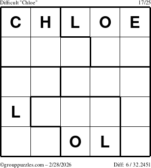 The grouppuzzles.com Difficult Chloe puzzle for Saturday February 28, 2026