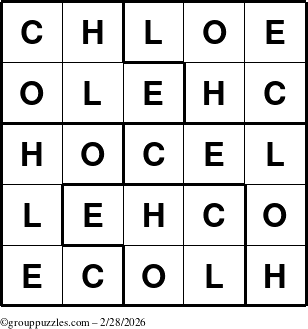 The grouppuzzles.com Answer grid for the Chloe puzzle for Saturday February 28, 2026