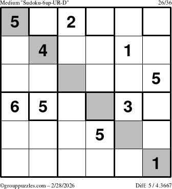 The grouppuzzles.com Medium Sudoku-6up-UR-D puzzle for Saturday February 28, 2026
