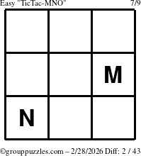 The grouppuzzles.com Easy TicTac-MNO puzzle for Saturday February 28, 2026