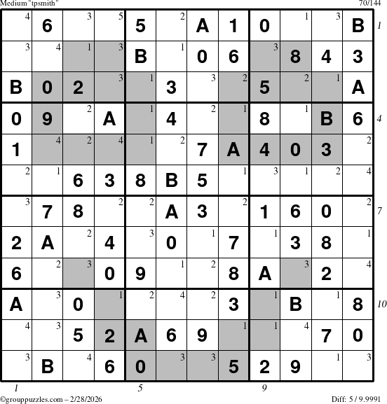 The grouppuzzles.com Medium tpsmith puzzle for Saturday February 28, 2026, suitable for printing, with all 5 steps marked