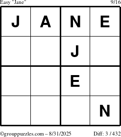 The grouppuzzles.com Easy Jane puzzle for Sunday August 31, 2025