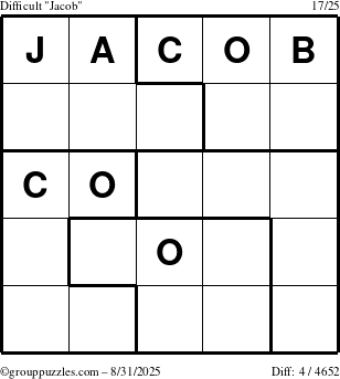 The grouppuzzles.com Difficult Jacob puzzle for Sunday August 31, 2025
