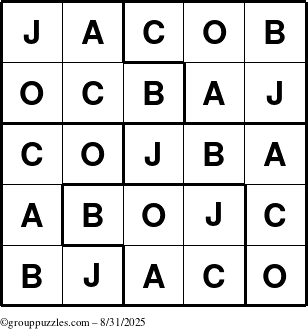 The grouppuzzles.com Answer grid for the Jacob puzzle for Sunday August 31, 2025