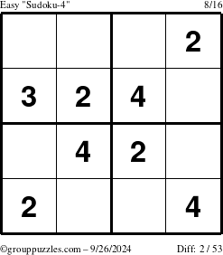 The grouppuzzles.com Easy Sudoku-4 puzzle for Thursday September 26, 2024