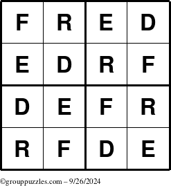 The grouppuzzles.com Answer grid for the Fred puzzle for Thursday September 26, 2024