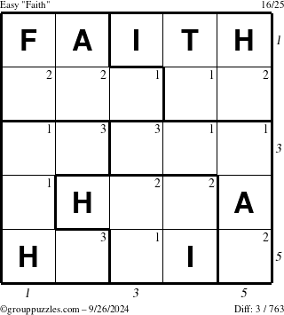 The grouppuzzles.com Easy Faith puzzle for Thursday September 26, 2024 with all 3 steps marked