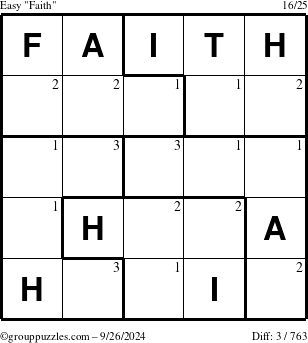 The grouppuzzles.com Easy Faith puzzle for Thursday September 26, 2024 with the first 3 steps marked