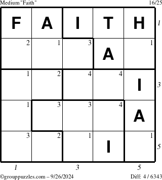 The grouppuzzles.com Medium Faith puzzle for Thursday September 26, 2024 with all 4 steps marked