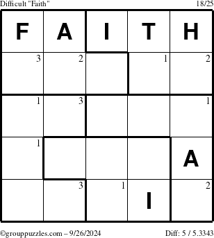 The grouppuzzles.com Difficult Faith puzzle for Thursday September 26, 2024 with the first 3 steps marked