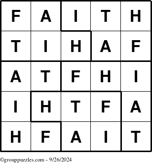 The grouppuzzles.com Answer grid for the Faith puzzle for Thursday September 26, 2024