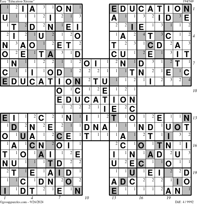 The grouppuzzles.com Easy Education-Xtreme puzzle for Thursday September 26, 2024 with all 4 steps marked