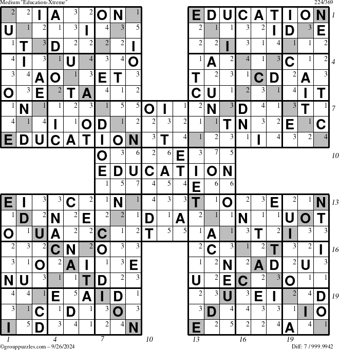 The grouppuzzles.com Medium Education-Xtreme puzzle for Thursday September 26, 2024 with all 7 steps marked