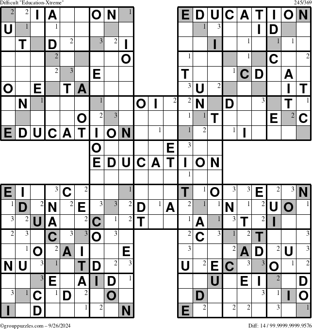 The grouppuzzles.com Difficult Education-Xtreme puzzle for Thursday September 26, 2024 with the first 3 steps marked