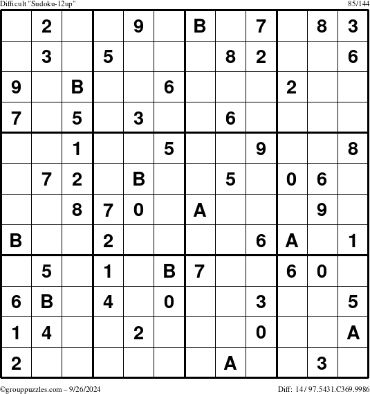 The grouppuzzles.com Difficult Sudoku-12up puzzle for Thursday September 26, 2024