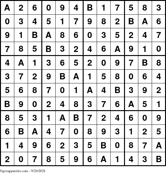 The grouppuzzles.com Answer grid for the Sudoku-12up puzzle for Thursday September 26, 2024