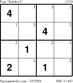 The grouppuzzles.com Easy Sudoku-4 puzzle for Thursday February 5, 2026 with the first 3 steps marked