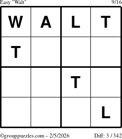 The grouppuzzles.com Easy Walt puzzle for Thursday February 5, 2026