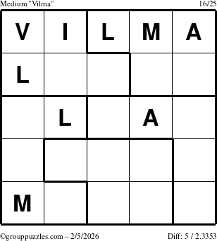 The grouppuzzles.com Medium Vilma puzzle for Thursday February 5, 2026