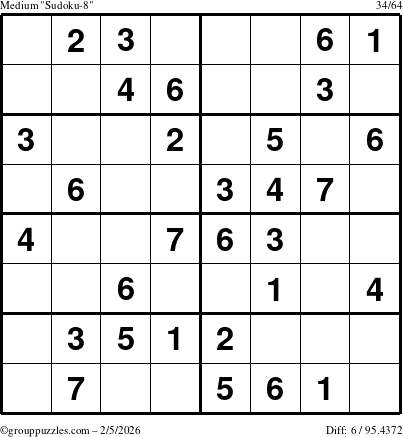 The grouppuzzles.com Medium Sudoku-8 puzzle for Thursday February 5, 2026