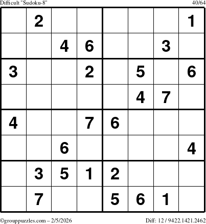 The grouppuzzles.com Difficult Sudoku-8 puzzle for Thursday February 5, 2026