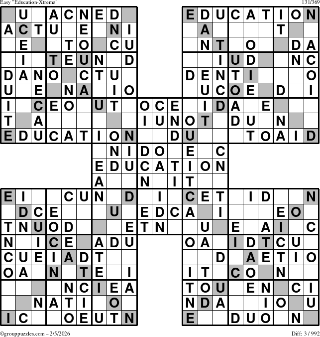 The grouppuzzles.com Easy Education-Xtreme puzzle for Thursday February 5, 2026