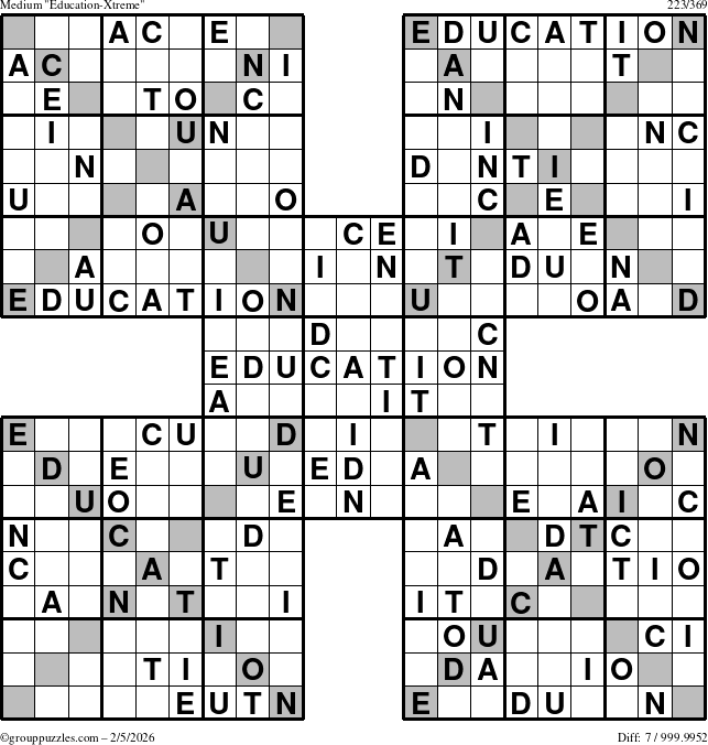 The grouppuzzles.com Medium Education-Xtreme puzzle for Thursday February 5, 2026