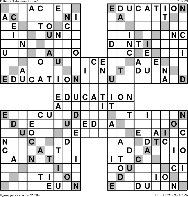 The grouppuzzles.com Difficult Education-Xtreme puzzle for Thursday February 5, 2026