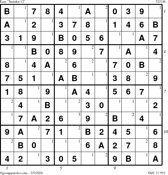 The grouppuzzles.com Easy Sudoku-12 puzzle for Thursday February 5, 2026, suitable for printing, with all 3 steps marked