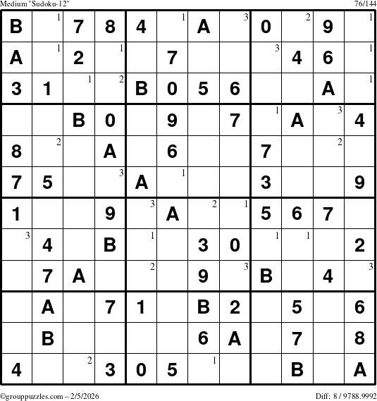 The grouppuzzles.com Medium Sudoku-12 puzzle for Thursday February 5, 2026 with the first 3 steps marked