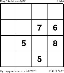 The grouppuzzles.com Easy Sudoku-4-5678 puzzle for Friday August 8, 2025
