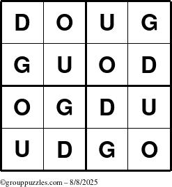 The grouppuzzles.com Answer grid for the Doug puzzle for Friday August 8, 2025