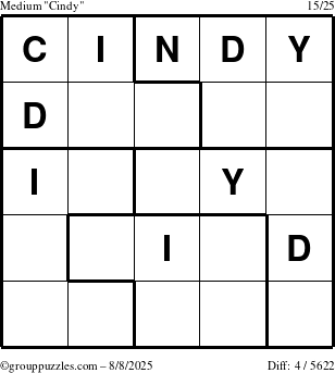 The grouppuzzles.com Medium Cindy puzzle for Friday August 8, 2025