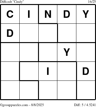 The grouppuzzles.com Difficult Cindy puzzle for Friday August 8, 2025