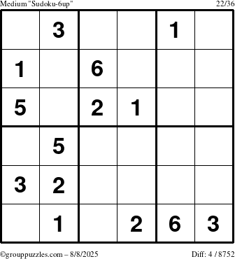 The grouppuzzles.com Medium Sudoku-6up puzzle for Friday August 8, 2025