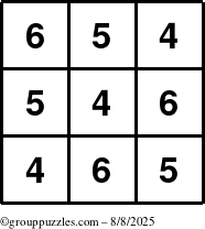 The grouppuzzles.com Answer grid for the TicTac-456 puzzle for Friday August 8, 2025