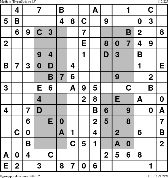 The grouppuzzles.com Medium HyperSudoku-15 puzzle for Friday August 8, 2025