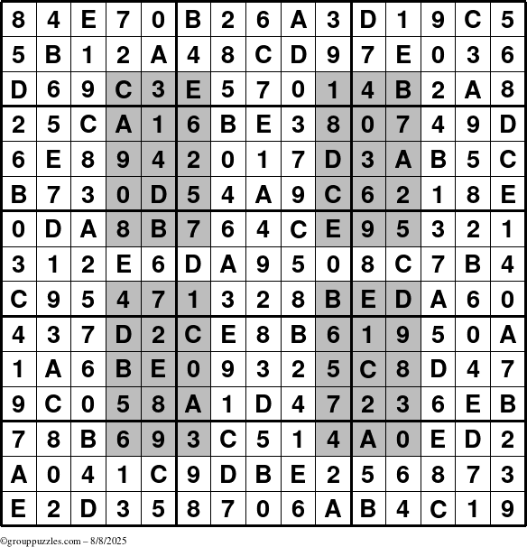 The grouppuzzles.com Answer grid for the HyperSudoku-15 puzzle for Friday August 8, 2025