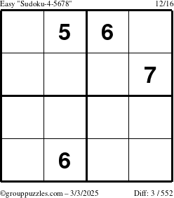 The grouppuzzles.com Easy Sudoku-4-5678 puzzle for Monday March 3, 2025