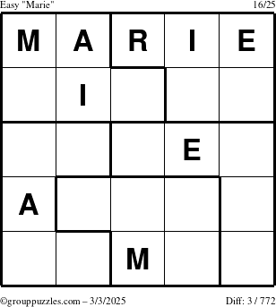 The grouppuzzles.com Easy Marie puzzle for Monday March 3, 2025