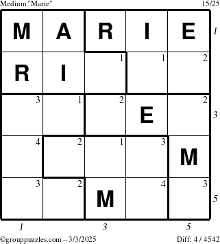 The grouppuzzles.com Medium Marie puzzle for Monday March 3, 2025 with all 4 steps marked