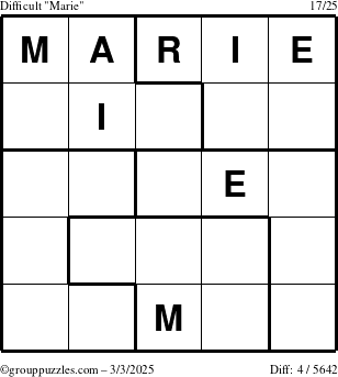 The grouppuzzles.com Difficult Marie puzzle for Monday March 3, 2025