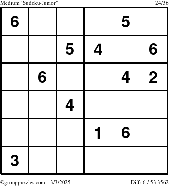 The grouppuzzles.com Medium Sudoku-Junior puzzle for Monday March 3, 2025